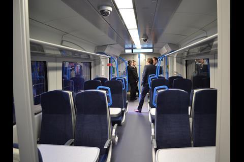 Mock-up of the interior of the Siemens Desiro City Class 700 train for Thameslink services.